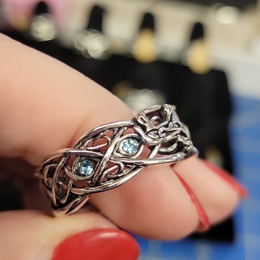 Silver Twisted Tone Aquamarine Faux Light Blue 1/4" Width Band